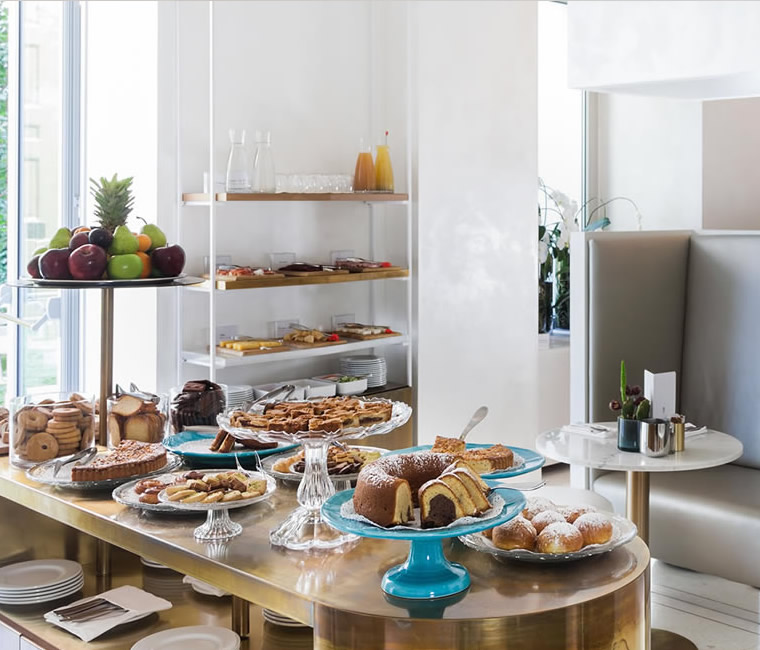 Detail of buffet breakfast table at Senato Hotel Milano