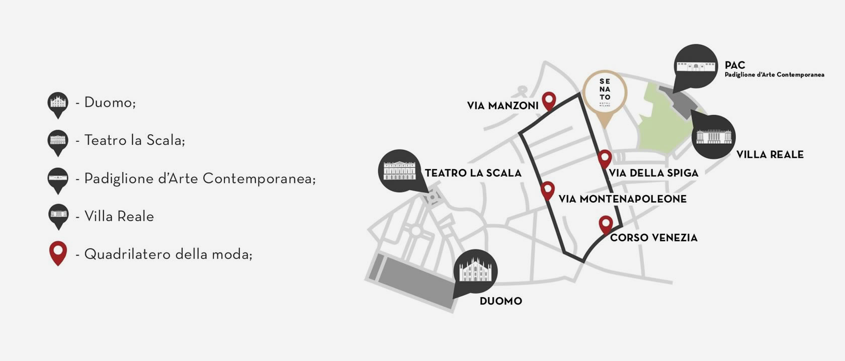 Karte mit dem Zentrum von Mailand