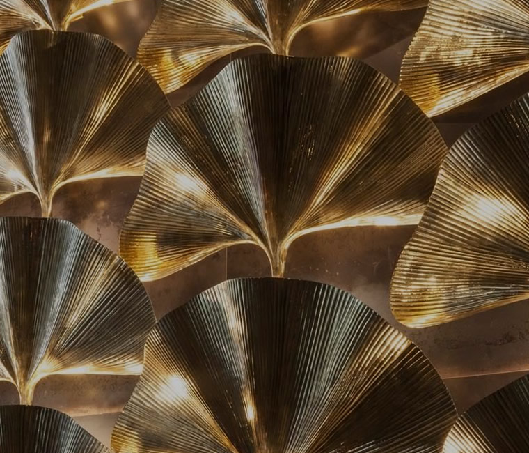 Detail of golden gingko bilobas at Senato Hotel Milano in Milan